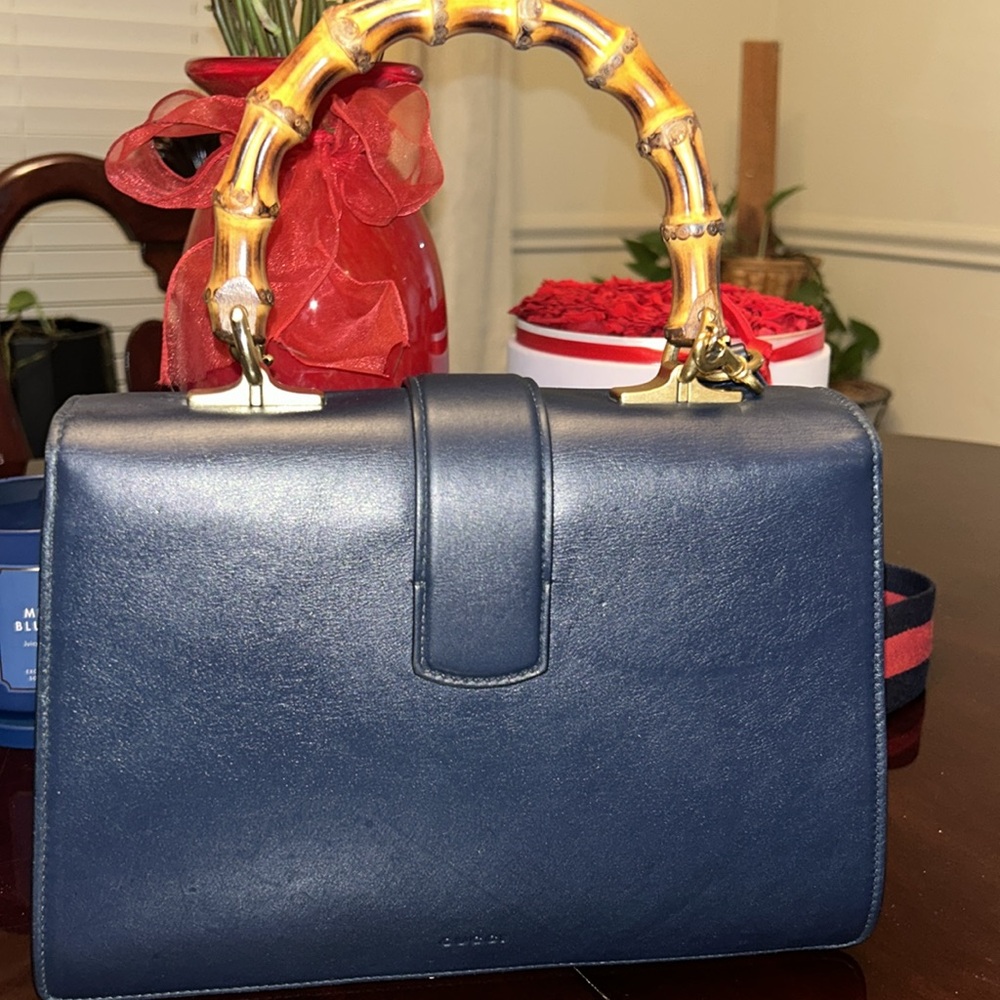🛎️Gucci Dionysus Navy, Green, and Red Leather Satchel with Bamboo Handle🔥 - Picture 8 of 12